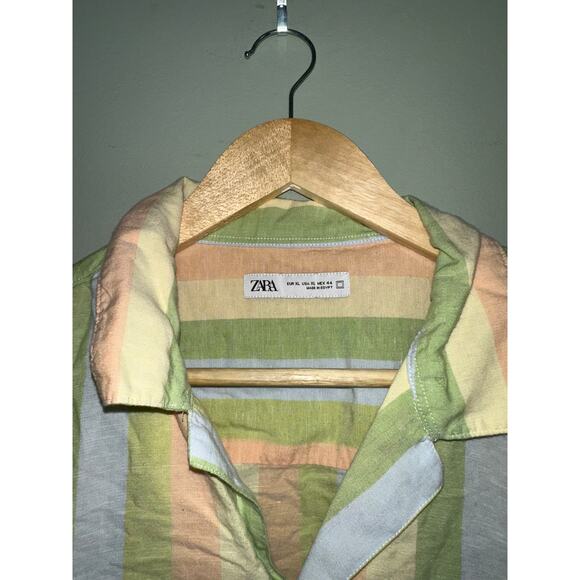 Zara Striped Camp‎ Shirt Pastel Button Up Short Sleeve Casual Top XL - Picture 3 of 7